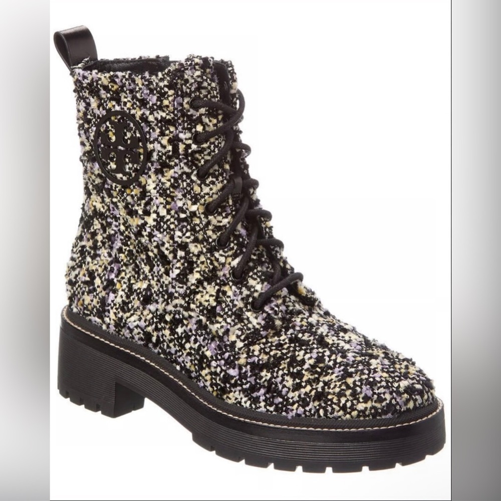 New Tory Burch Tweed Miller Reva Logo Combat Boots Shoes sz 9